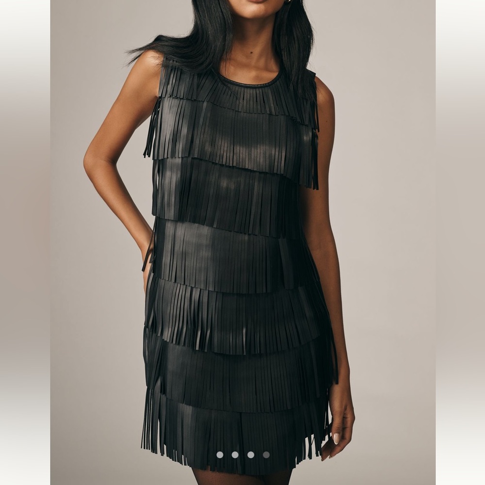 *Anthropologie Siempre Faux Leather Fringe Shift Dress - Picture 4 of 5